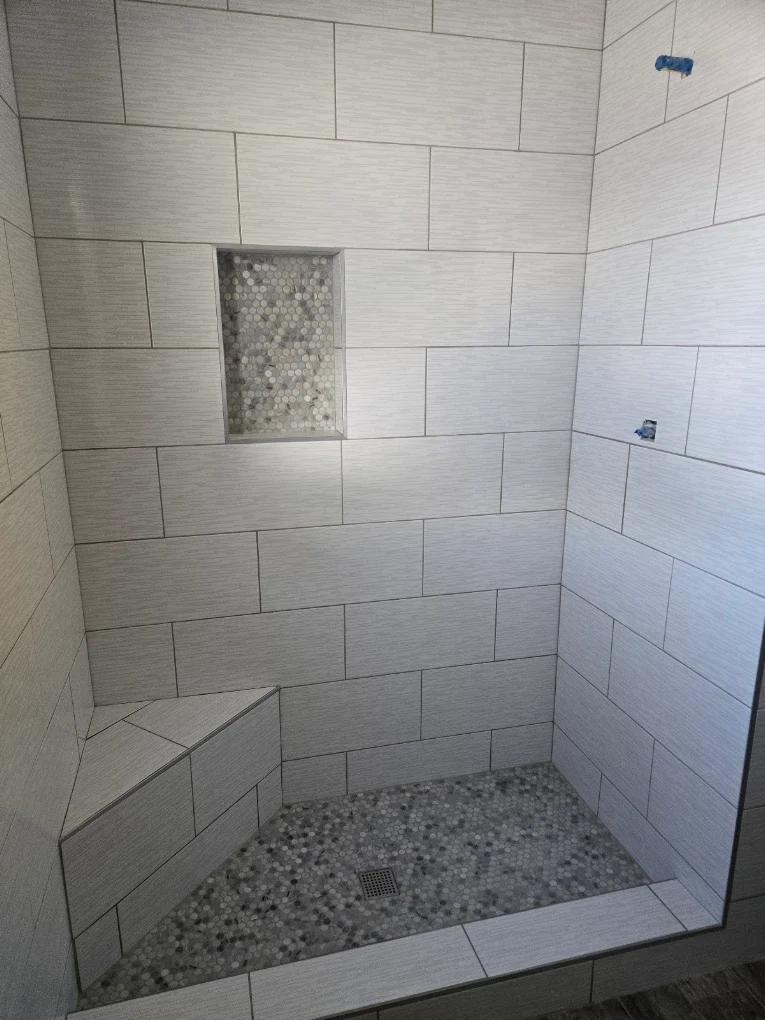 Tiled bathroom wall niche details and tiling work